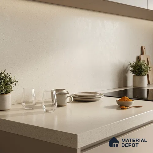 Stone Counter Top Slab TL 10057 K Grainy Crema 8 ft x 2.62 ft Matte Finish Full Body Vitrified Large Format Tile - 15 mm | Suitable For Counter Top, Dining Table Top & Window Frame