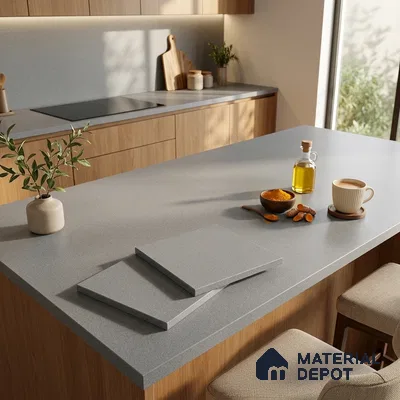Stone Counter Top Slab TL 10057 L Grainy Grey 8 ft x 2.62 ft Matte Finish Full Body Vitrified Large Format Tile - 15 mm | Suitable For Counter Top, Dining Table Top & Window Frame