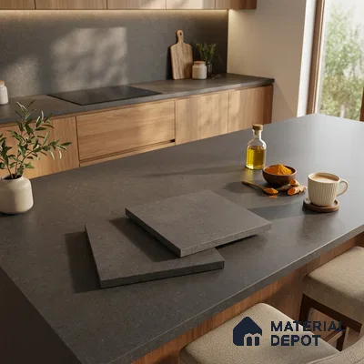 Stone Counter Top Slab TL 10059 Graphite Grey 8 ft x 2.62 ft Matte Finish Full Body Vitrified Large Format Tile - 15 mm | Suitable For Counter Top, Dining Table Top & Window Frame