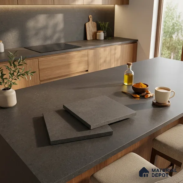 Stone Counter Top Slab TL 10059 Graphite Grey 8 ft x 2.62 ft Matte Finish Full Body Vitrified Large Format Tile - 15 mm | Suitable For Counter Top, Dining Table Top & Window Frame