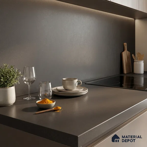 Stone Counter Top Slab TL 10059 Graphite Grey 8 ft x 2.62 ft Matte Finish Full Body Vitrified Large Format Tile - 15 mm | Suitable For Counter Top, Dining Table Top & Window Frame