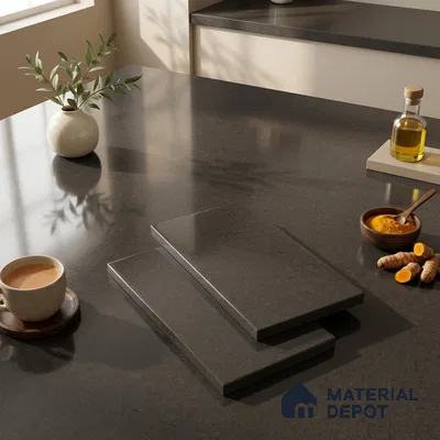 Plain Counter Top Slab TL 10059 B Graphite Grey 8 ft x 2.62 ft Glossy Finish Vitrified Large Format Tile - 15 mm | Suitable For Counter Top, Dining Table Top & Window Frame