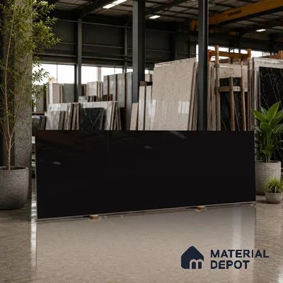 Plain Counter Top Slab TL 10061 Black 8 ft x 2.62 ft Glossy Finish Vitrified Large Format Tile - 15 mm | Suitable For Counter Top, Dining Table Top & Window Frame