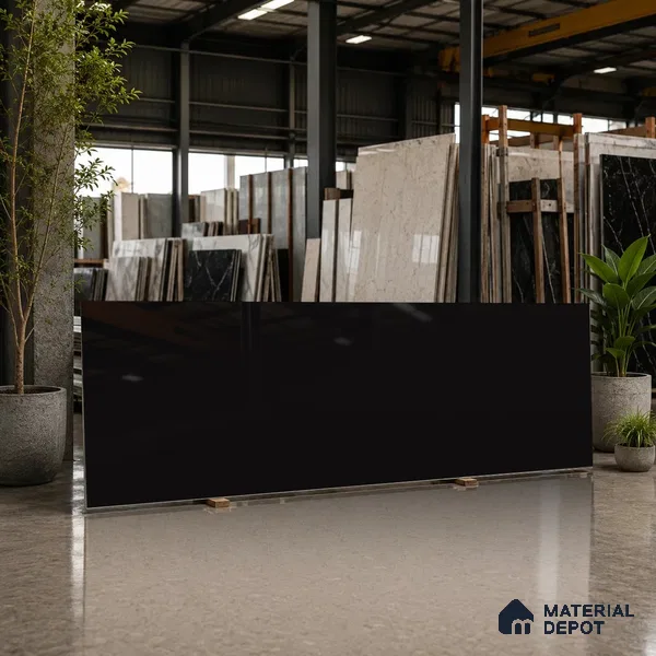 Plain Counter Top Slab TL 10061 Black 8 ft x 2.62 ft Glossy Finish Vitrified Large Format Tile - 15 mm | Suitable For Counter Top, Dining Table Top & Window Frame