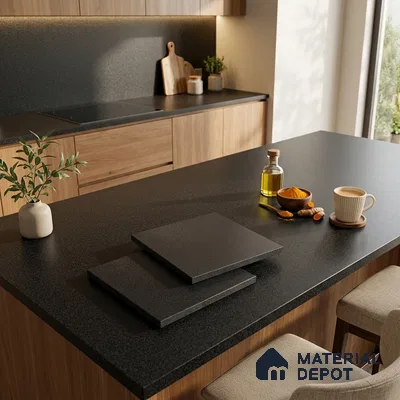 Stone Counter Top Slab TL 10063 Glitter Black 8 ft x 2.62 ft Matte Finish Full Body Vitrified Large Format Tile - 15 mm | Suitable For Counter Top, Dining Table Top & Window Frame