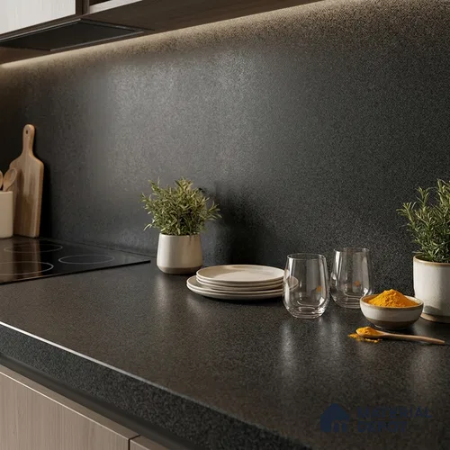 Stone Counter Top Slab TL 10063 Glitter Black 8 ft x 2.62 ft Matte Finish Full Body Vitrified Large Format Tile - 15 mm | Suitable For Counter Top, Dining Table Top & Window Frame