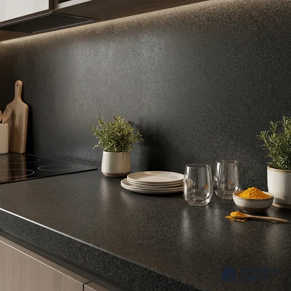 Stone Counter Top Slab TL 10063 Glitter Black 8 ft x 2.62 ft Matte Finish Full Body Vitrified Large Format Tile - 15 mm | Suitable For Counter Top, Dining Table Top & Window Frame