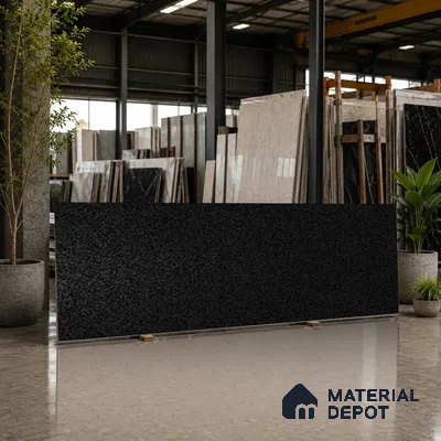 Stone Counter Top Slab TL 10063 Glitter Black 8 ft x 2.62 ft Matte Finish Full Body Vitrified Large Format Tile - 15 mm | Suitable For Counter Top, Dining Table Top & Window Frame