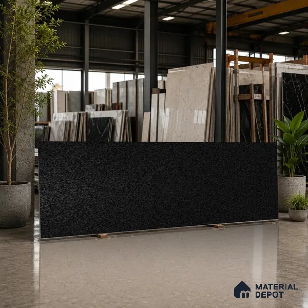 Stone Counter Top Slab TL 10063 Glitter Black 8 ft x 2.62 ft Matte Finish Full Body Vitrified Large Format Tile - 15 mm | Suitable For Counter Top, Dining Table Top & Window Frame