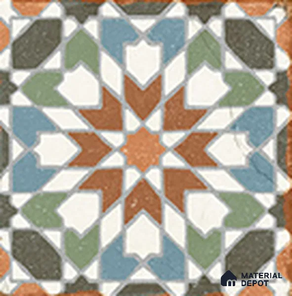 Moroccan Floor TL 13504 C Majestic Royal 8 inch x 8 inch | Non Rectified Vitrified Vitrossa Matte Finish Tile - 8 mm | 2 mm Spacer is Mandatory