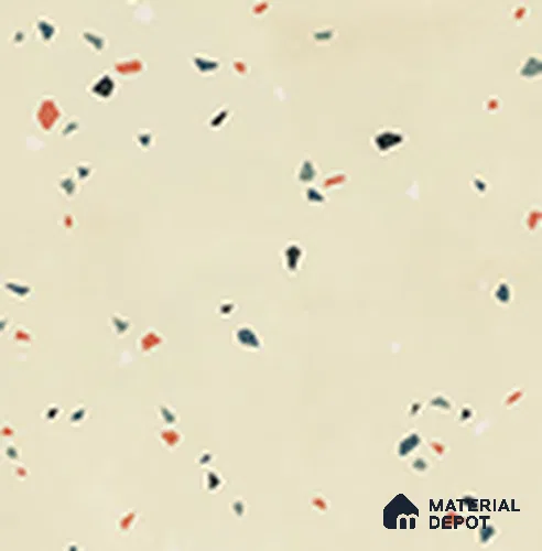 Terrazzo Floor TL 13505 N Luna Ivory 8 inch x 8 inch | Non Rectified Vitrified Dry Grit GHR Finish Tile - 8 mm | 2 mm Spacer is Mandatory