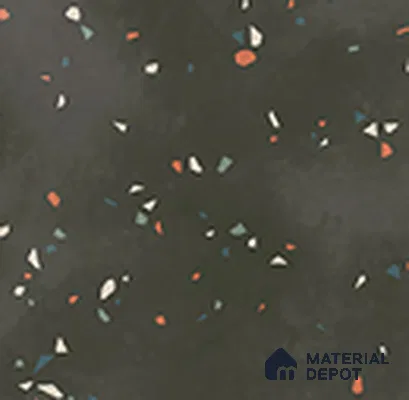 Terrazzo Floor TL 13505 M Luna Nero 8 inch x 8 inch | Non Rectified Vitrified Dry Grit GHR Finish Tile - 8 mm | 2 mm Spacer is Mandatory