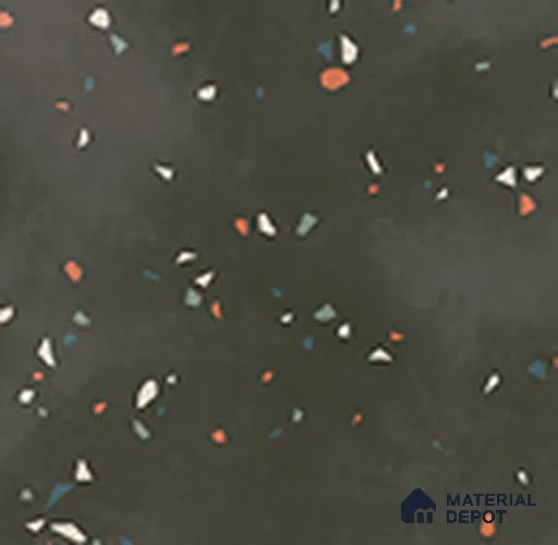 Terrazzo Floor TL 13505 M Luna Nero 8 inch x 8 inch | Non Rectified Vitrified Dry Grit GHR Finish Tile - 8 mm | 2 mm Spacer is Mandatory