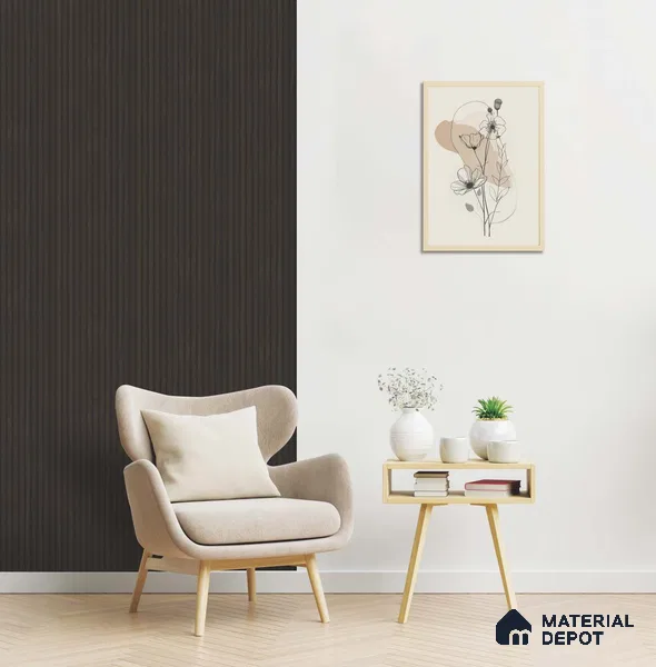 Brown Wooden Louver PN 05625 8 ft x 6 inch Charcoal Panel - 11 mm | Suitable for Feature Wall, TV Unit & Living Room | Width is Subjected to 5% Variation