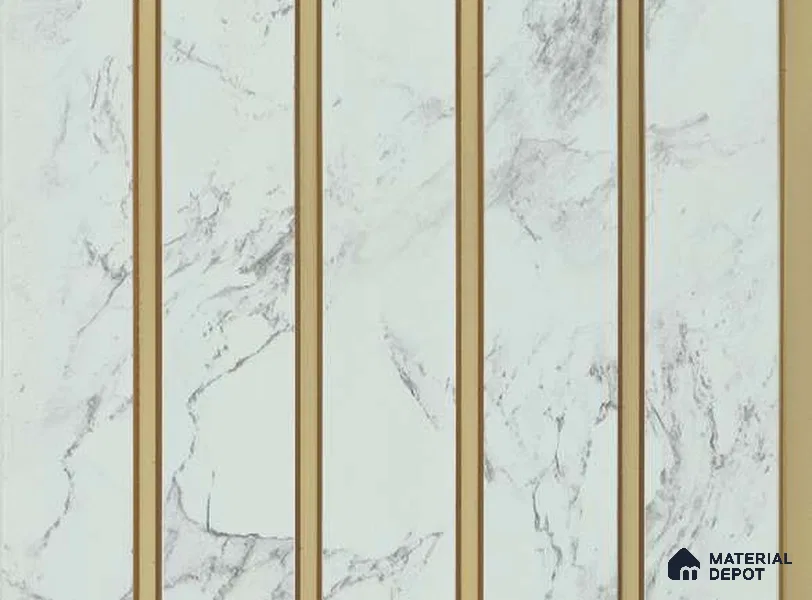White Marble Louver PN 05634 8 ft x 6 inch Charcoal Panel - 11 mm | Suitable for Feature Wall, TV Unit & Living Room | Width is Subjected to 5% Variation