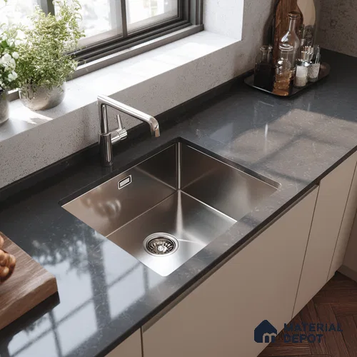 Belina Quartz QR 00017 Noir Astral Regalia Series 11.42 ft x 6.58 ft Quartz - 20 mm | 10 Years Warranty | Suitable for Kitchen, Restaurant, Counter Tops, Dining, Reception, office