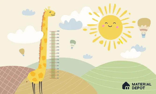 Giraffe Milestone Wall Bright Sunny Day Illustration | WP 04067 B Non Woven Matte Finish Animal Print Style Premium Customized size Wallpaper | 150 GSM WP01MTF Paper | (MOQ = 30 Sq. Ft.)