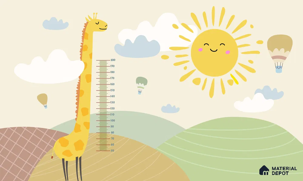 Giraffe Milestone Wall Bright Sunny Day Illustration | WP 04067 B Non Woven Matte Finish Animal Print Style Premium Customized size Wallpaper | 150 GSM WP01MTF Paper | (MOQ = 30 Sq. Ft.)