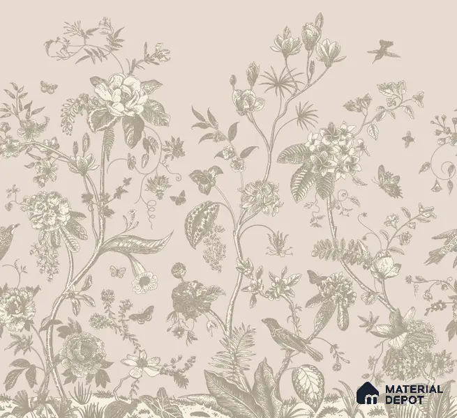 Botanical Manuscript Floral Abstract Nature Art | WP 04005 B Canvas Texture Finish Florals Style luxurious Customized size Wallpaper | 250 GSM WP01CNF Paper | (MOQ = 30 Sq. Ft.)