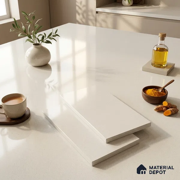 Plain Counter Top Slab TL 12551 B Galaxy Pearl 8 ft x 2.62 ft White Full Body Vitrified Glossy Finish - 15 mm | Suitable For Counter Top, Dining Table Top & Window Frame