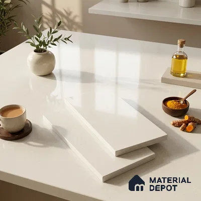 Plain Counter Top Slab TL 12551 B Galaxy Pearl 8 ft x 2.62 ft White Full Body Vitrified Glossy Finish - 15 mm | Suitable For Counter Top, Dining Table Top & Window Frame