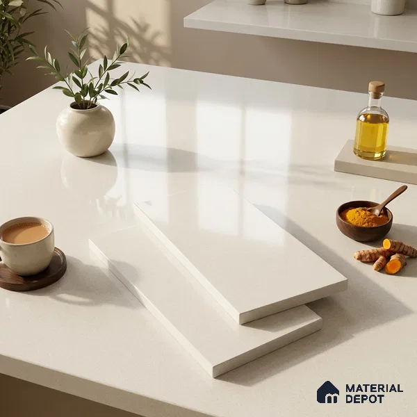 Plain Counter Top Slab TL 12551 B Galaxy Pearl 8 ft x 2.62 ft White Full Body Vitrified Glossy Finish - 15 mm | Suitable For Counter Top, Dining Table Top & Window Frame