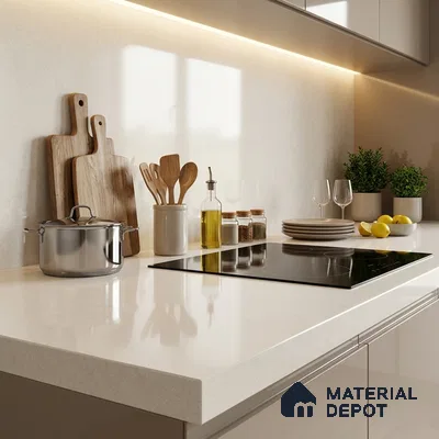 Plain Counter Top Slab TL 12551 B Galaxy Pearl 8 ft x 2.62 ft White Full Body Vitrified Glossy Finish - 15 mm | Suitable For Counter Top, Dining Table Top & Window Frame