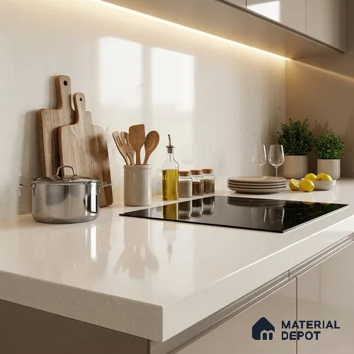 Plain Counter Top Slab TL 12551 B Galaxy Pearl 8 ft x 2.62 ft White Full Body Vitrified Glossy Finish - 15 mm | Suitable For Counter Top, Dining Table Top & Window Frame