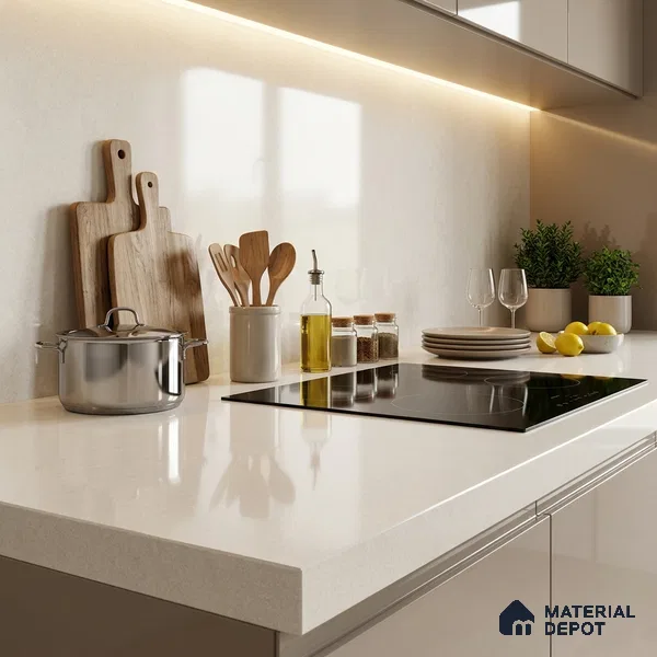 Plain Counter Top Slab TL 12551 B Galaxy Pearl 8 ft x 2.62 ft White Full Body Vitrified Glossy Finish - 15 mm | Suitable For Counter Top, Dining Table Top & Window Frame
