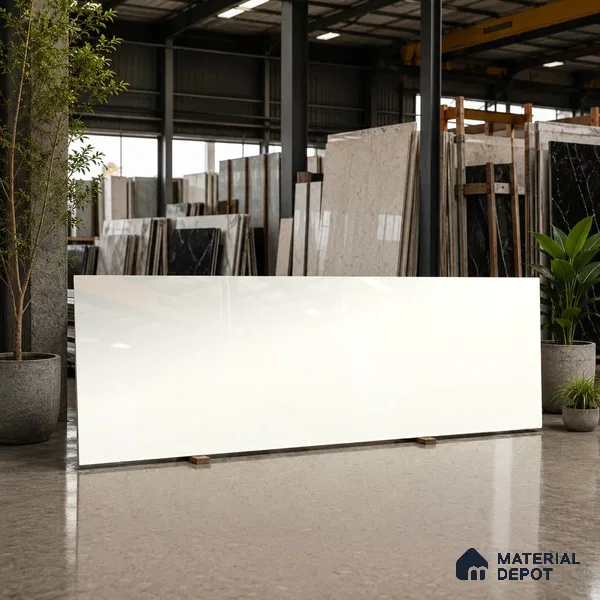 Plain Counter Top Slab TL 12551 B Galaxy Pearl 8 ft x 2.62 ft White Full Body Vitrified Glossy Finish - 15 mm | Suitable For Counter Top, Dining Table Top & Window Frame