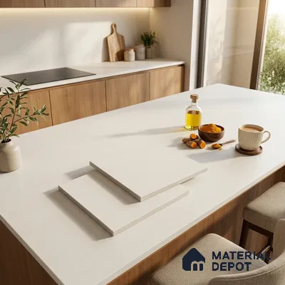Plain Counter Top Slab TL 12551 Galaxy Pearl 8 ft x 2.62 ft White Full Body Vitrified Matte Finish - 15 mm | Suitable For Counter Top, Dining Table Top & Window Frame