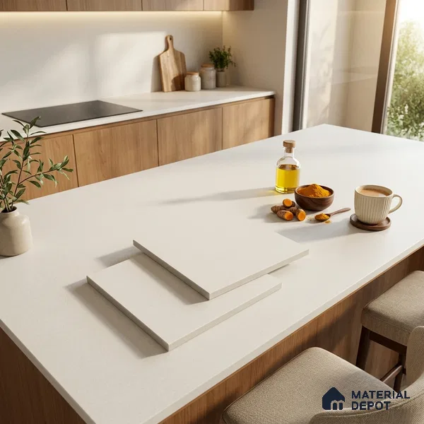 Plain Counter Top Slab TL 12551 Galaxy Pearl 8 ft x 2.62 ft White Full Body Vitrified Matte Finish - 15 mm | Suitable For Counter Top, Dining Table Top & Window Frame