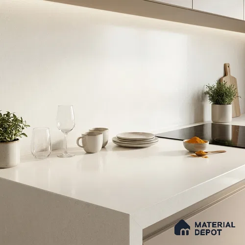 Plain Counter Top Slab TL 12551 Galaxy Pearl 8 ft x 2.62 ft White Full Body Vitrified Matte Finish - 15 mm | Suitable For Counter Top, Dining Table Top & Window Frame