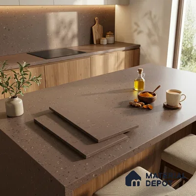 Terrazzo Counter Top Slab TL 12556 B Galaxy Cocoa 8 ft x 2.62 ft Brown Full Body Vitrified Matte Finish - 15 mm | Suitable For Counter Top, Dining Table Top & Window Frame