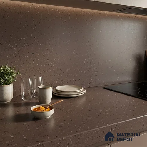 Terrazzo Counter Top Slab TL 12556 B Galaxy Cocoa 8 ft x 2.62 ft Brown Full Body Vitrified Matte Finish - 15 mm | Suitable For Counter Top, Dining Table Top & Window Frame