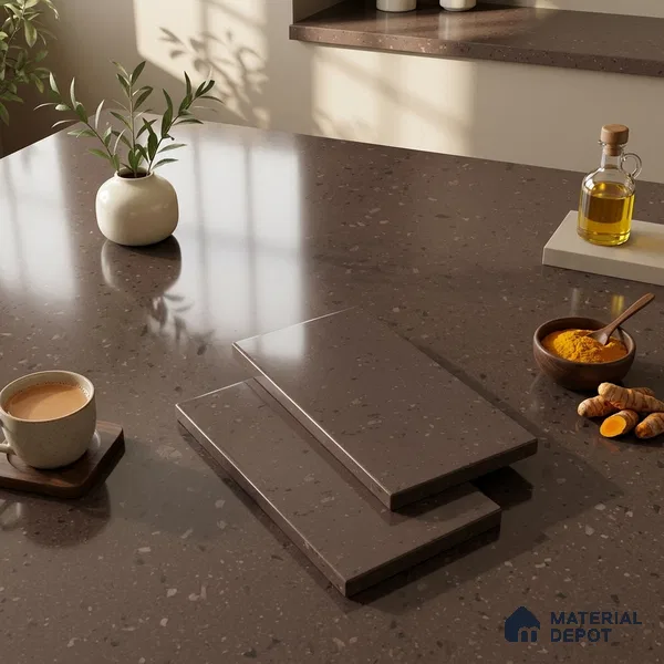 Terrazzo Counter Top Slab TL 12556 Galaxy Cocoa 8 ft x 2.62 ft Brown Full Body Vitrified Glossy Finish - 15 mm | Suitable For Counter Top, Dining Table Top & Window Frame