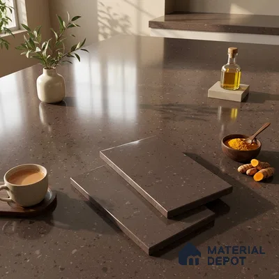 Terrazzo Counter Top Slab TL 12556 Galaxy Cocoa 8 ft x 2.62 ft Brown Full Body Vitrified Glossy Finish - 15 mm | Suitable For Counter Top, Dining Table Top & Window Frame