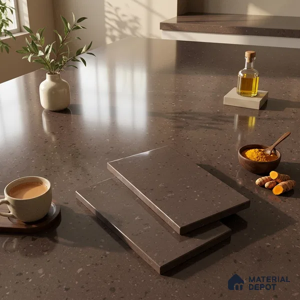 Terrazzo Counter Top Slab TL 12556 Galaxy Cocoa 8 ft x 2.62 ft Brown Full Body Vitrified Glossy Finish - 15 mm | Suitable For Counter Top, Dining Table Top & Window Frame