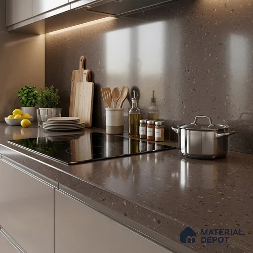 Terrazzo Counter Top Slab TL 12556 Galaxy Cocoa 8 ft x 2.62 ft Brown Full Body Vitrified Glossy Finish - 15 mm | Suitable For Counter Top, Dining Table Top & Window Frame