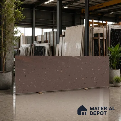 Terrazzo Counter Top Slab TL 12556 Galaxy Cocoa 8 ft x 2.62 ft Brown Full Body Vitrified Glossy Finish - 15 mm | Suitable For Counter Top, Dining Table Top & Window Frame