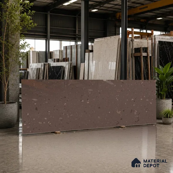 Terrazzo Counter Top Slab TL 12556 Galaxy Cocoa 8 ft x 2.62 ft Brown Full Body Vitrified Glossy Finish - 15 mm | Suitable For Counter Top, Dining Table Top & Window Frame