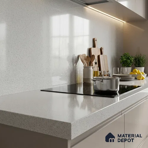 Terrazzo Counter Top Slab TL 12655 Galaxy Snow White 8 ft x 2.62 ft Full Body Vitrified Glossy Finish - 15 mm | Suitable For Counter Top, Dining Table Top & Window Frame