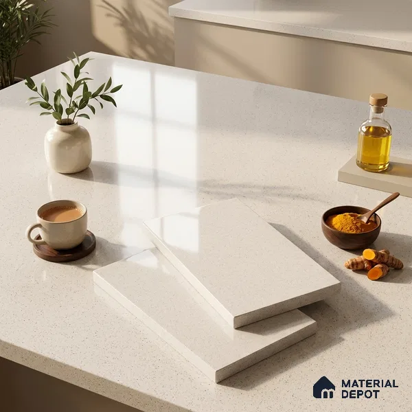 Terrazzo Counter Top Slab TL 12656 Galaxy White 8 ft x 2.62 ft Full Body Vitrified Glossy Finish - 15 mm | Suitable For Counter Top, Dining Table Top & Window Frame