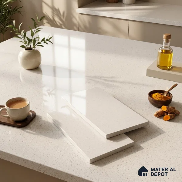 Terrazzo Counter Top Slab TL 12656 Galaxy White 8 ft x 2.62 ft Full Body Vitrified Glossy Finish - 15 mm | Suitable For Counter Top, Dining Table Top & Window Frame