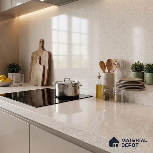 Terrazzo Counter Top Slab TL 12656 Galaxy White 8 ft x 2.62 ft Full Body Vitrified Glossy Finish - 15 mm | Suitable For Counter Top, Dining Table Top & Window Frame