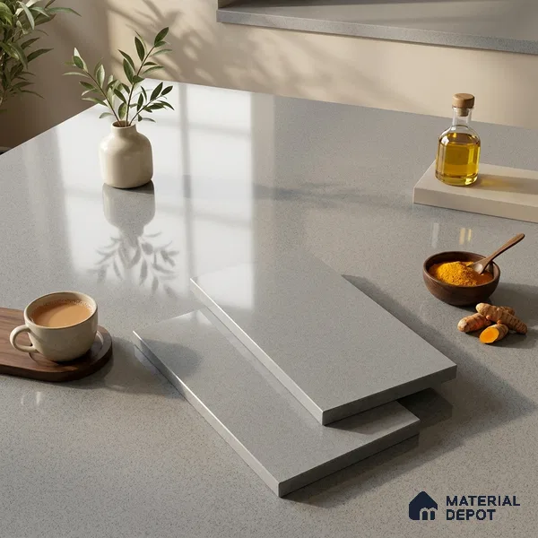 Terrazzo Counter Top Slab TL 12659 Galaxy Steel 8 ft x 2.62 ft Full Body Vitrified Glossy Finish - 15 mm | Suitable For Counter Top, Dining Table Top & Window Frame