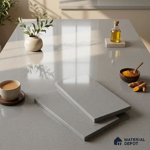 Terrazzo Counter Top Slab TL 12659 Galaxy Steel 8 ft x 2.62 ft Full Body Vitrified Glossy Finish - 15 mm | Suitable For Counter Top, Dining Table Top & Window Frame