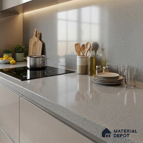 Terrazzo Counter Top Slab TL 12659 Galaxy Steel 8 ft x 2.62 ft Full Body Vitrified Glossy Finish - 15 mm | Suitable For Counter Top, Dining Table Top & Window Frame