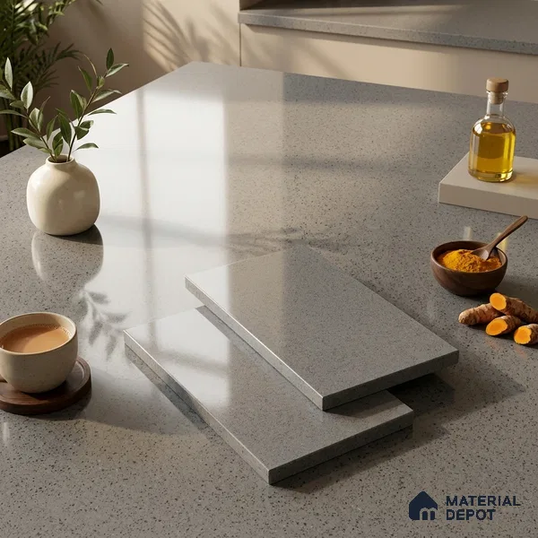 Terrazzo Counter Top Slab TL 12661 Galaxy Grey 8 ft x 2.62 ft Full Body Vitrified Glossy Finish - 15 mm | Suitable For Counter Top, Dining Table Top & Window Frame