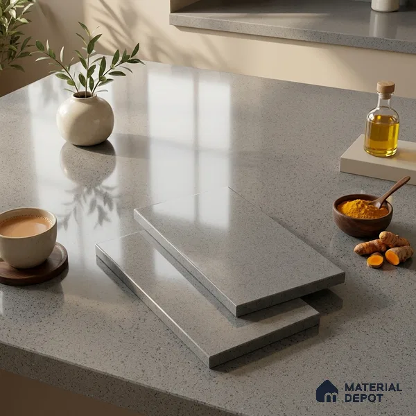 Terrazzo Counter Top Slab TL 12661 Galaxy Grey 8 ft x 2.62 ft Full Body Vitrified Glossy Finish - 15 mm | Suitable For Counter Top, Dining Table Top & Window Frame